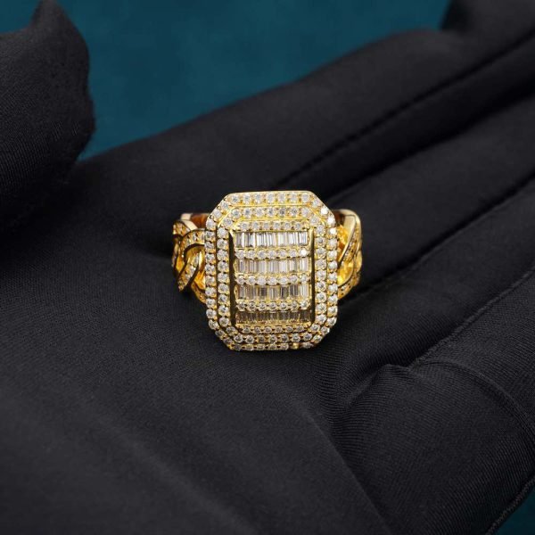 Moissanite Signet Miami Cuban Link Ring 14K Gold - Image 4