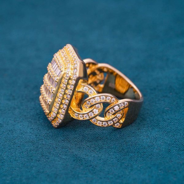 Moissanite Signet Miami Cuban Link Ring 14K Gold - Image 5