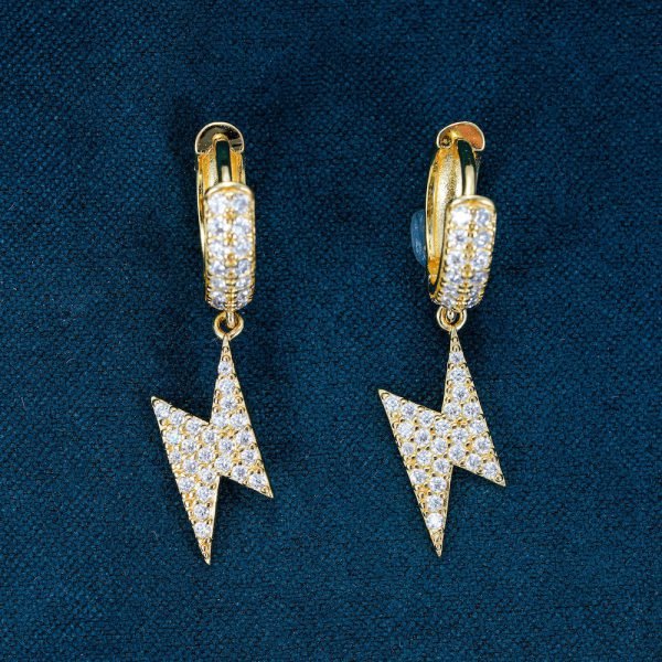 Moissanite Lightning Bolt Hoop Earrings 14k Gold - Image 3