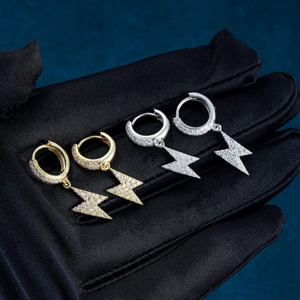 Moissanite Lightning Bolt Hoop Earrings 14k Gold - Image 4