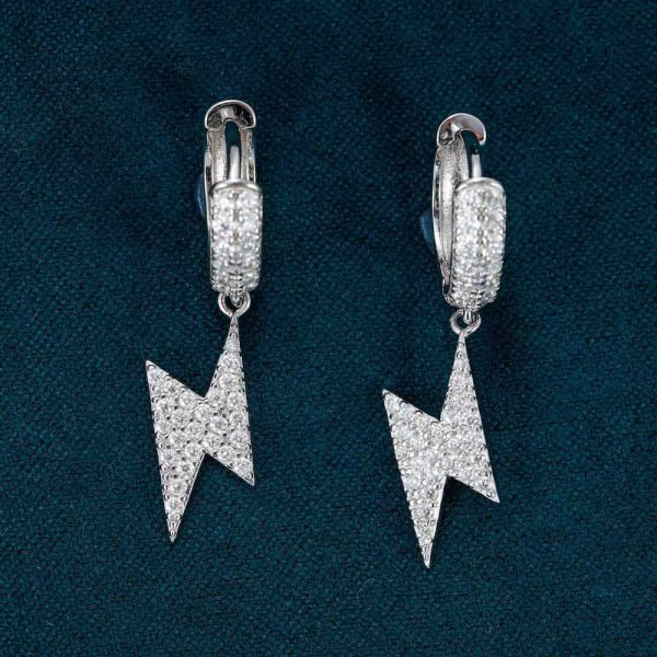 Moissanite Lightning Bolt Hoop Earrings 14k Gold - Image 2