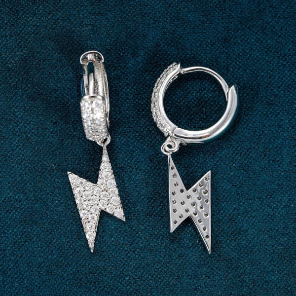 Moissanite Lightning Bolt Hoop Earrings 14k Gold - Image 6