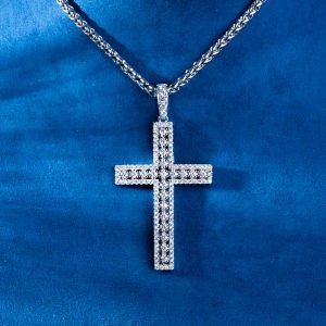 Moissanite Cluster Cross Pendant 14K Gold