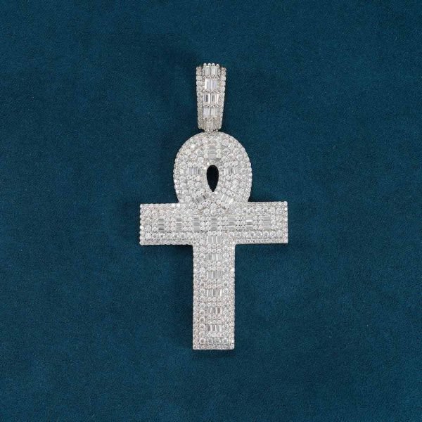 Moissanite Baguette Ankh Pendant 14K Gold - Image 2