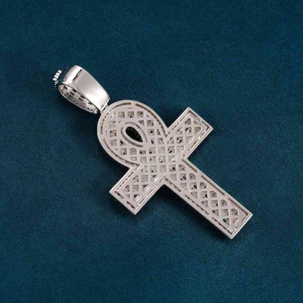 Moissanite Baguette Ankh Pendant 14K Gold - Image 3