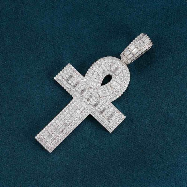 Moissanite Baguette Ankh Pendant 14K Gold - Image 5