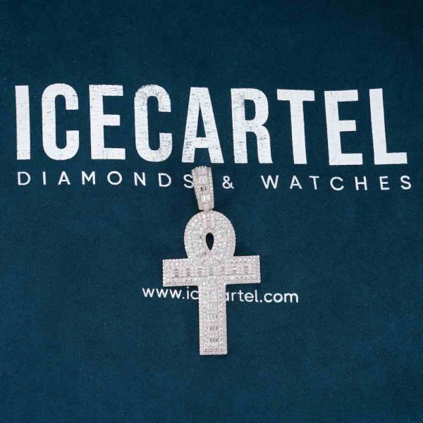 Moissanite Baguette Ankh Pendant 14K Gold - Image 7