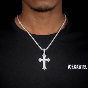 Moissanite Cross Pendant 14K Gold