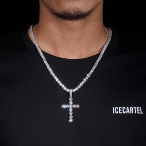 Moissanite Solitaire Cross Pendant 14K Gold