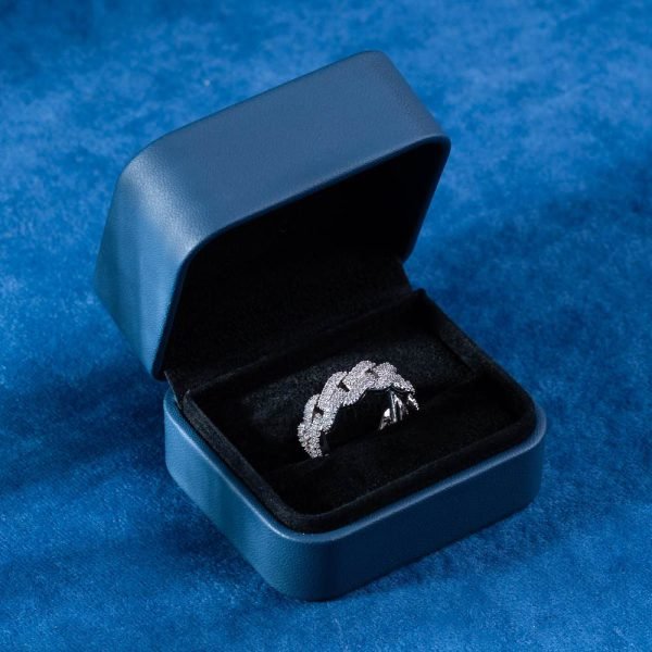 Moissanite 2-Row Miami Cuban Link Ring 14K Gold - Image 3