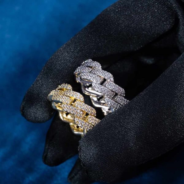 Moissanite 2-Row Miami Cuban Link Ring 14K Gold - Image 2