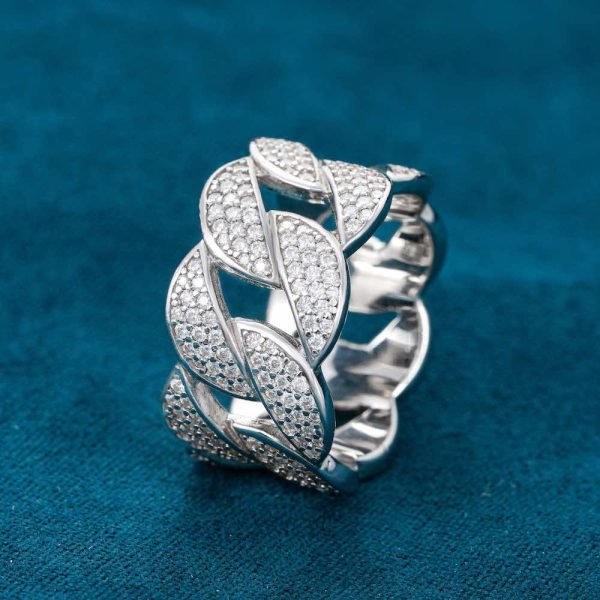 Moissanite 3-Row Cuban Link Ring 14K Gold - Image 2