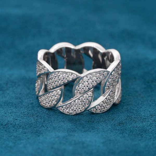 Moissanite 3-Row Cuban Link Ring 14K Gold - Image 3