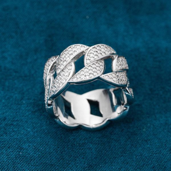 Moissanite 3-Row Cuban Link Ring 14K Gold - Image 5