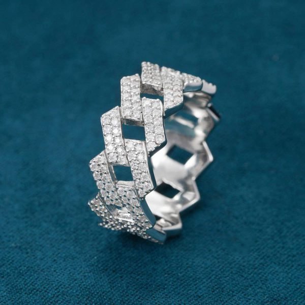 Moissanite 2-Row Cuban Link Ring 14K Gold - Image 10