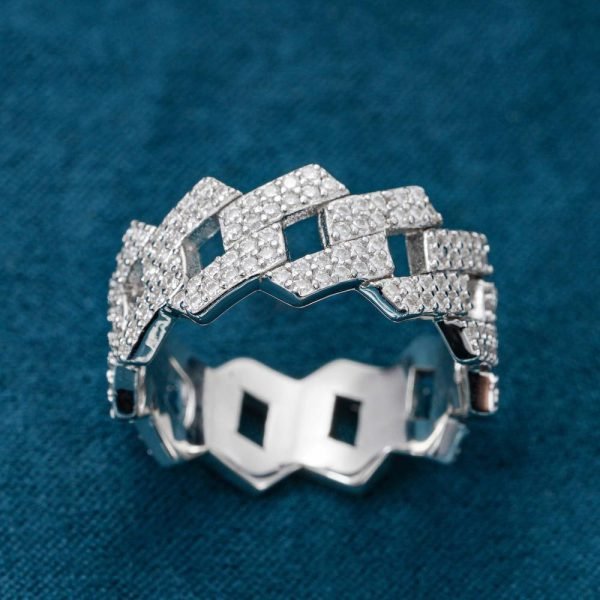 Moissanite 2-Row Cuban Link Ring 14K Gold - Image 13