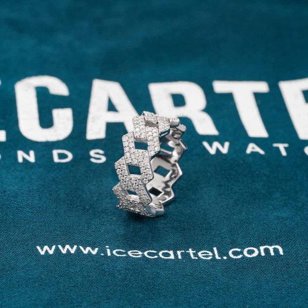 Moissanite 2-Row Cuban Link Ring 14K Gold - Image 14