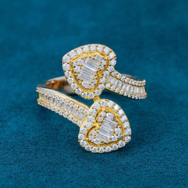 Moissanite Double Heart Baguette Ring 14k - Image 2