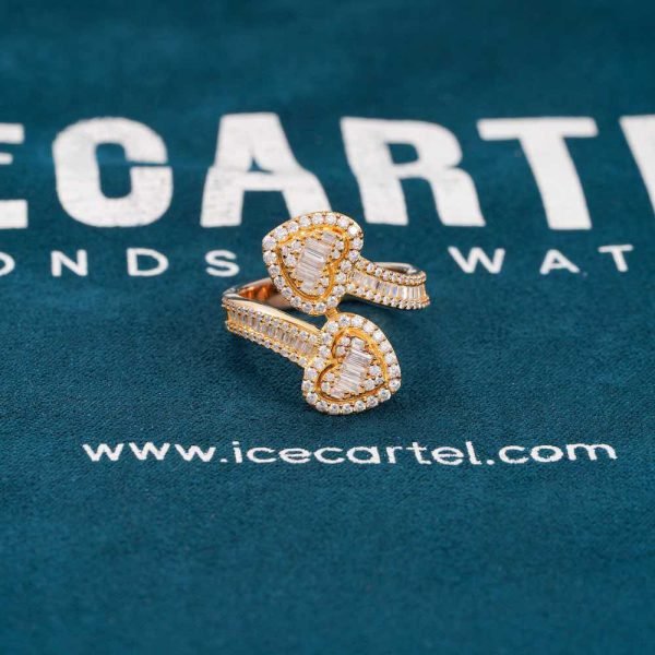 Moissanite Double Heart Baguette Ring 14k - Image 5
