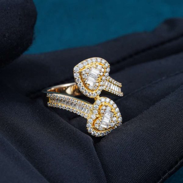 Moissanite Double Heart Baguette Ring 14k - Image 6