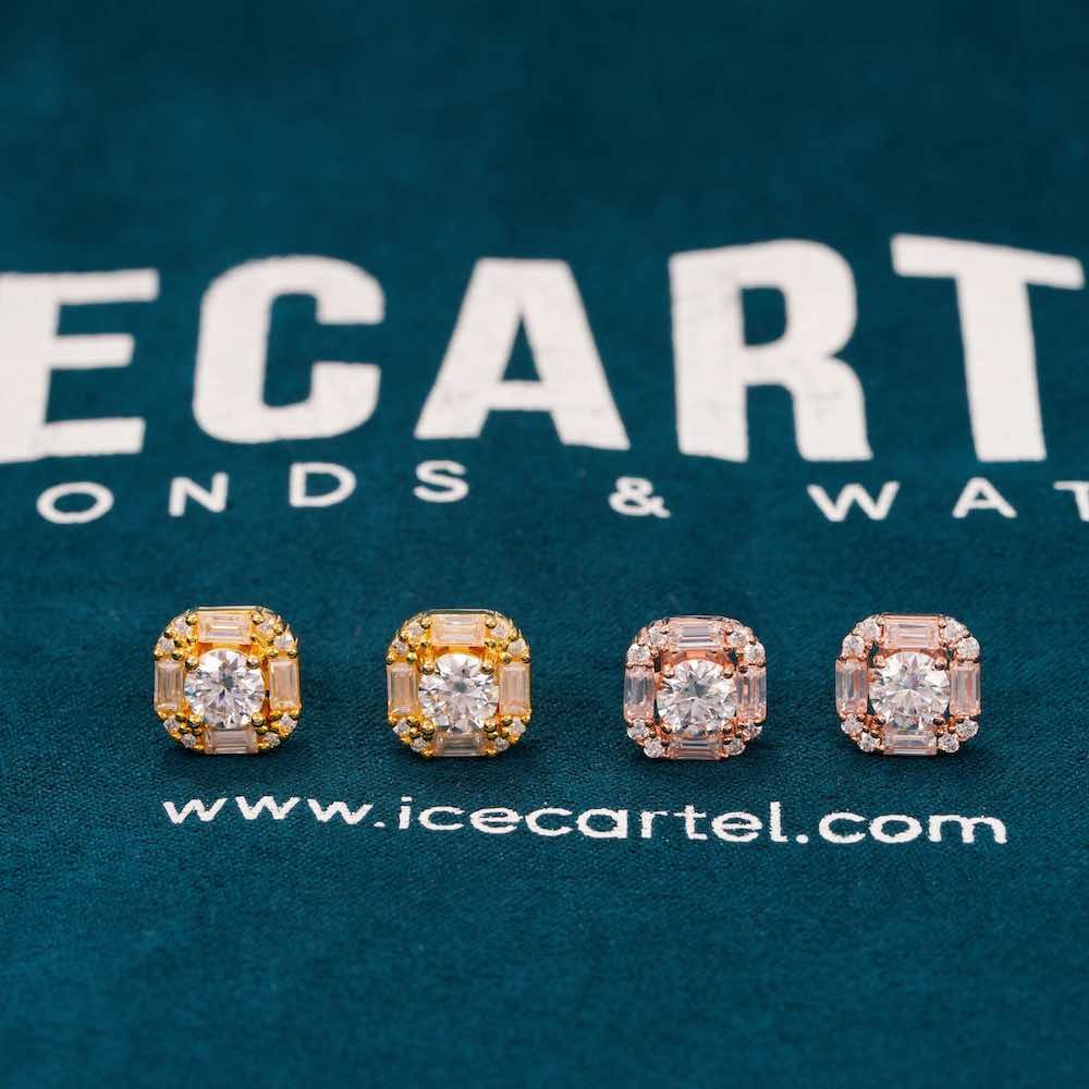 Moissanite Baguette Halo Stud Earrings 14K Gold - Image 7