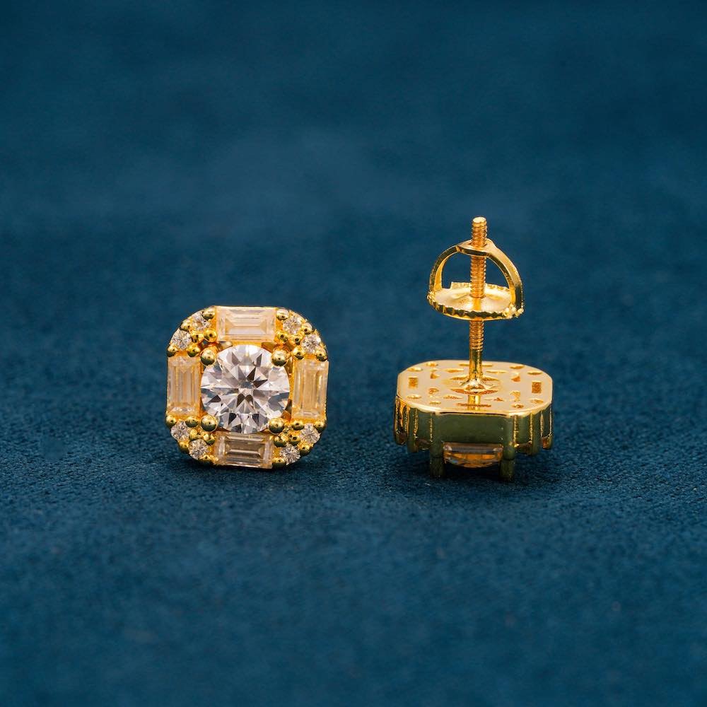 Moissanite Baguette Halo Stud Earrings 14K Gold - Image 8