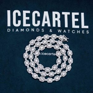 Moissanite Halo Cluster Baguette Tennis Chain 14K Gold