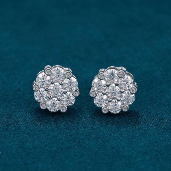 Diamond Flower Cluster Stud Earrings 14K Gold | 10MM - Image 2
