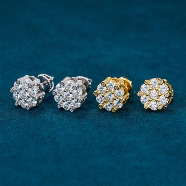Diamond Flower Cluster Stud Earrings 14K Gold | 10MM - Image 4