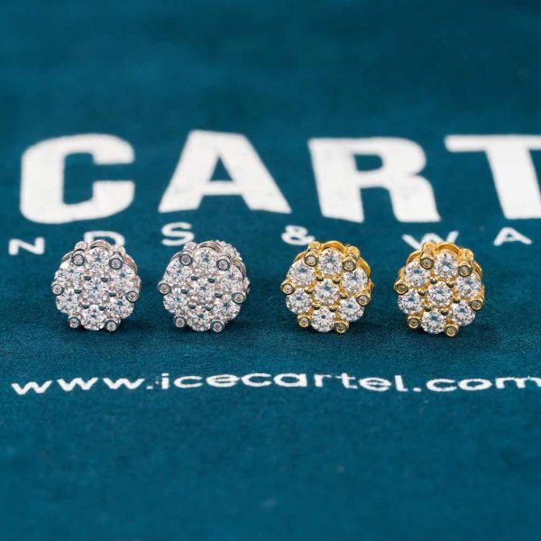 Diamond Flower Cluster Stud Earrings 14K Gold | 10MM - Image 5