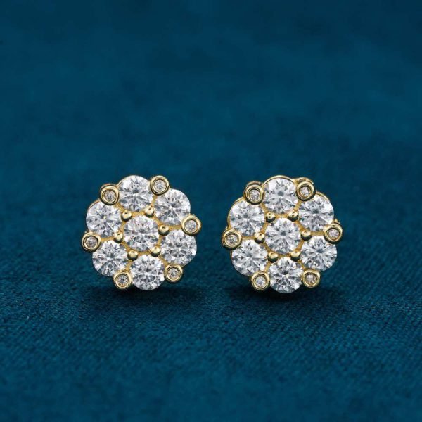 Diamond Flower Cluster Stud Earrings 14K Gold | 10MM - Image 7