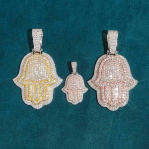 Moissanite Two Tone Hamsa Hand Pendant 14K Gold