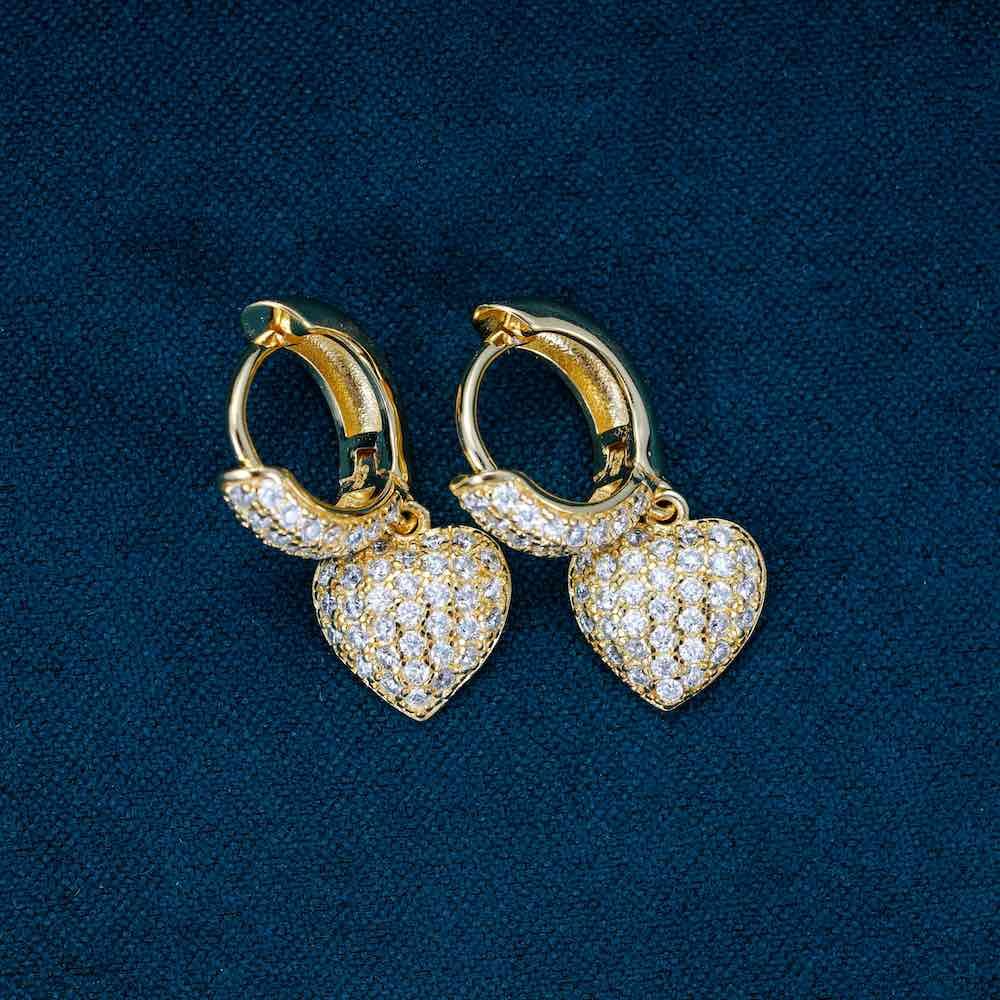 Heart Shaped Moissanite Drop Earrings 14K Gold - Image 2