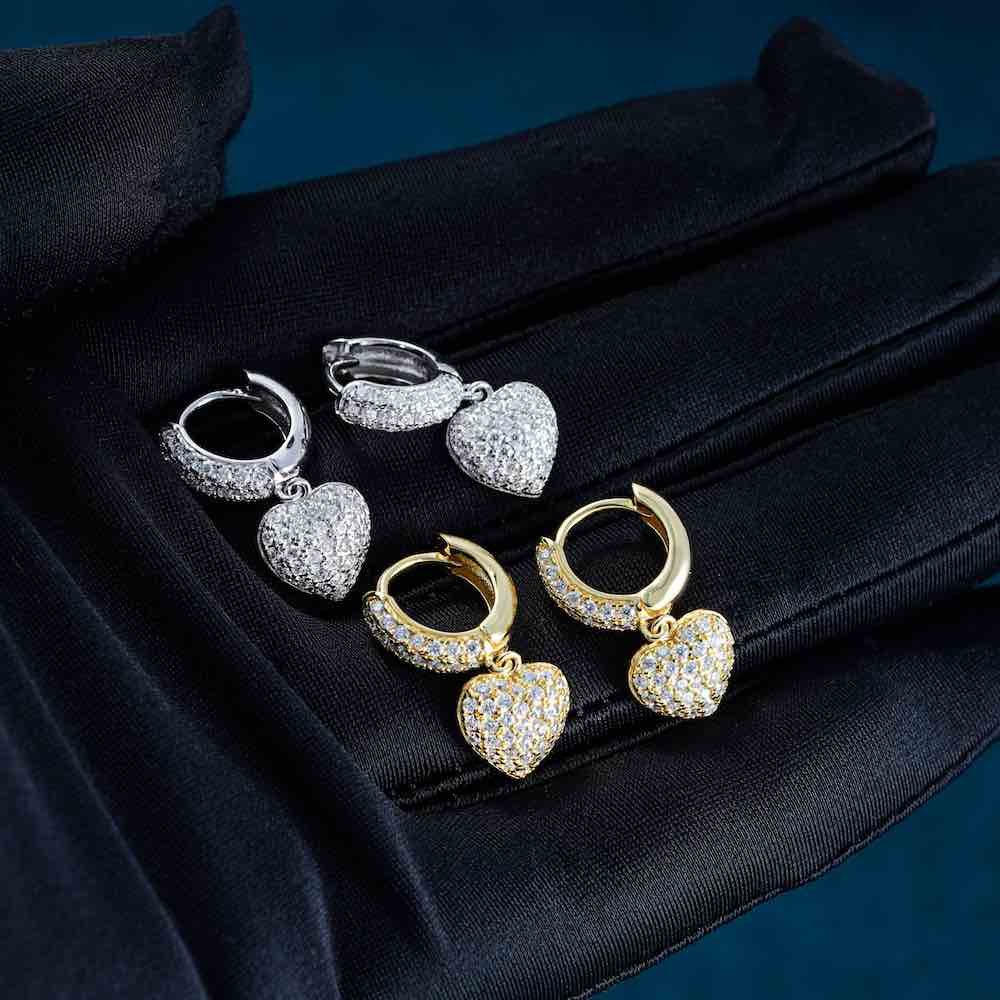 Heart Shaped Moissanite Drop Earrings 14K Gold - Image 3