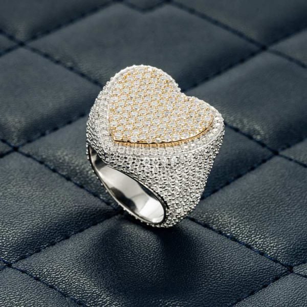 Two Tone Moissanite Heart Shaped Ring 14K Gold - Image 6