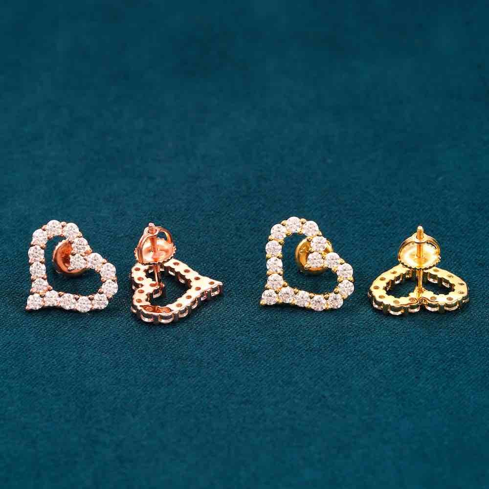 Heart Shaped Hollow Moissanite Earrings 14K Gold - Image 5