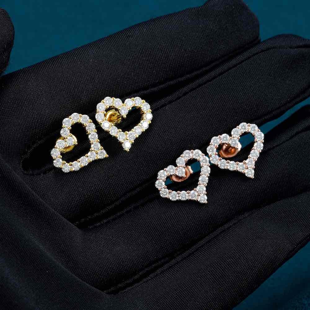 Heart Shaped Hollow Moissanite Earrings 14K Gold - Image 7