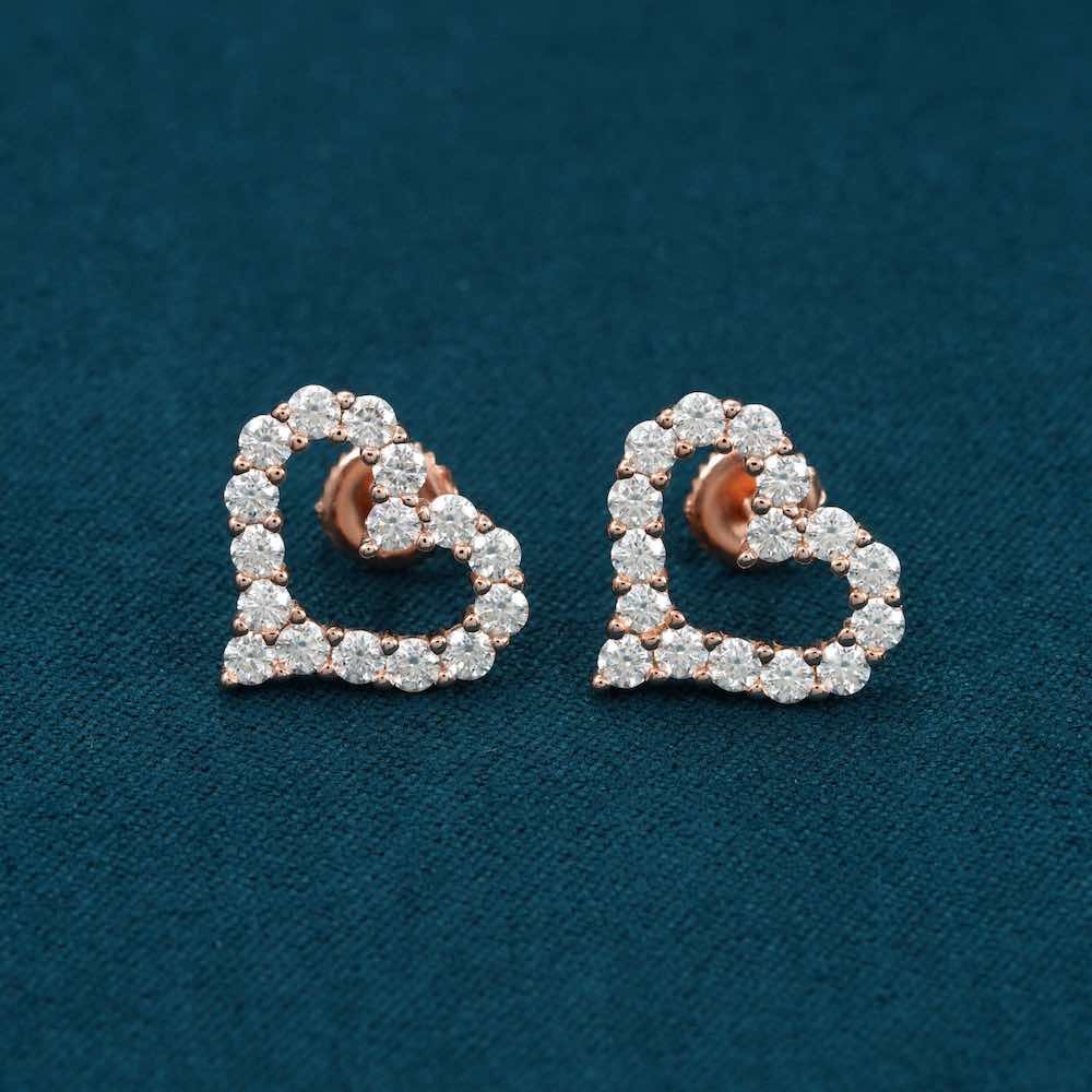Heart Shaped Hollow Moissanite Earrings 14K Gold - Image 2