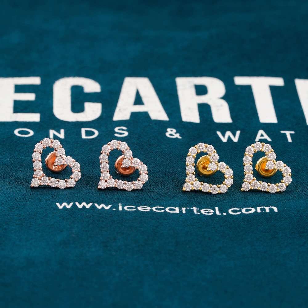 Heart Shaped Hollow Moissanite Earrings 14K Gold - Image 4