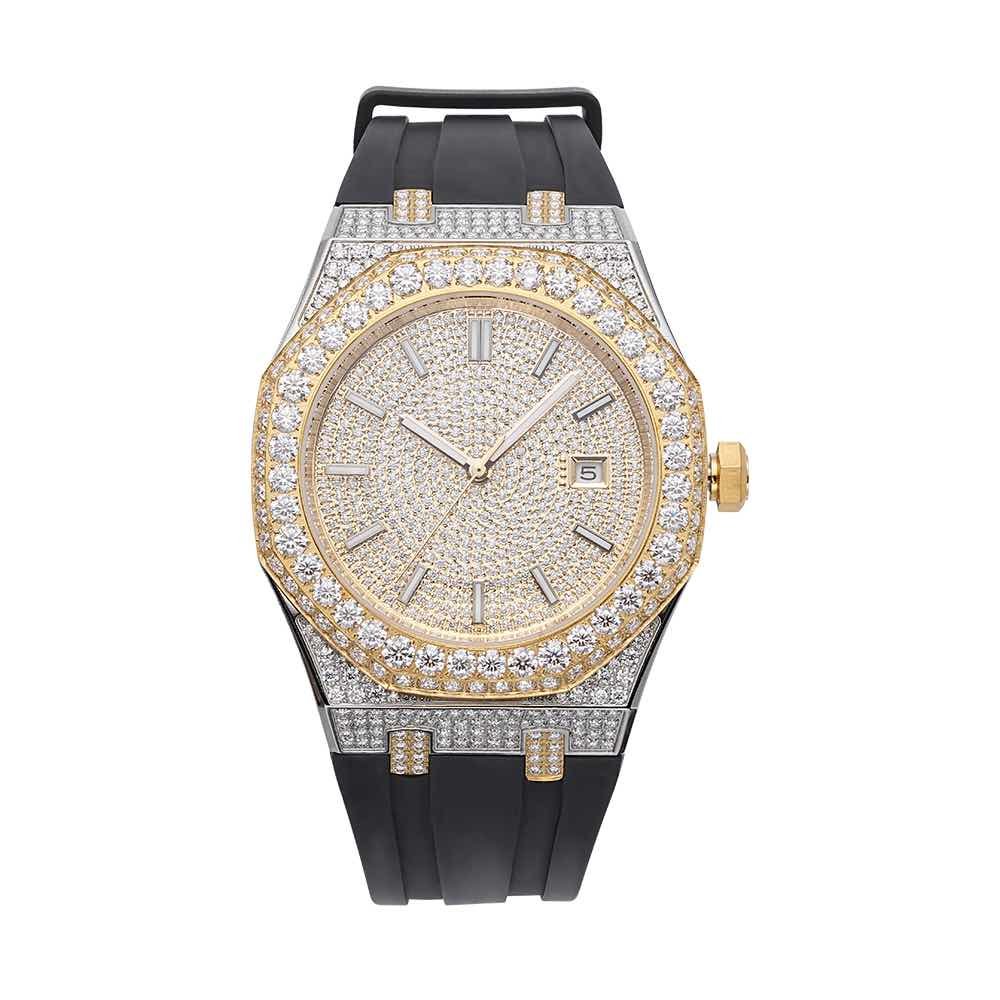 Moissanite Iced Out Silicone Band Watch | 13.5CT | 14K Yellow Gold - Image 6