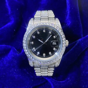 Moissanite Presidential Watch | Black Face | 41MM | 13.3CT Iced Out | 14K White Gold