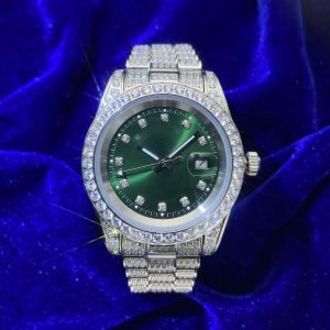 Moissanite Presidential Watch | Green Face | 41MM | 13.3CT Iced Out | 14K White Gold