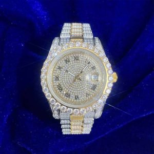 Moissanite Presidential Watch | 41MM | Roman Numeral Dial | 18.3CT Iced Out | 14K White and Yellow Gold Two Tone