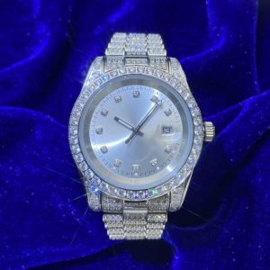 Moissanite Presidential Watch | White Face | 41MM | 13.3CT Iced Out | 14K White Gold