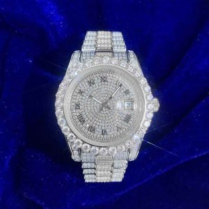 Moissanite Presidential Watch | 41MM | Roman Numeral Dial | 18.3CT Iced Out | 14K White Gold
