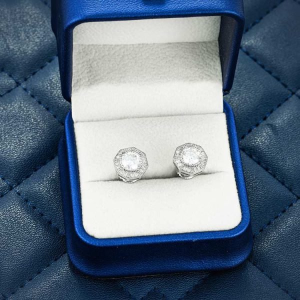 10MM Moissanite Halo Stud Earrings 14K Gold - Image 7