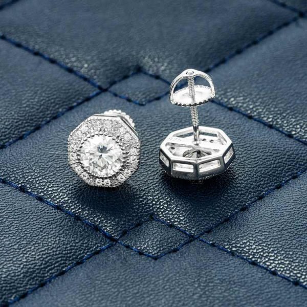 10MM Moissanite Halo Stud Earrings 14K Gold - Image 4