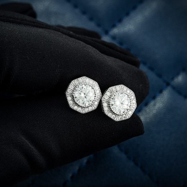 10MM Moissanite Halo Stud Earrings 14K Gold - Image 2