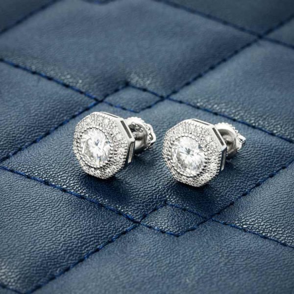 10MM Moissanite Halo Stud Earrings 14K Gold - Image 5