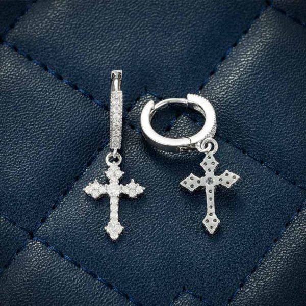 32MM Moissanite Cross Hoop Earrings 14K Gold - Image 7